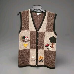 Blise Seven wool blend sweater vest farm chicken duck scene medium Oversized